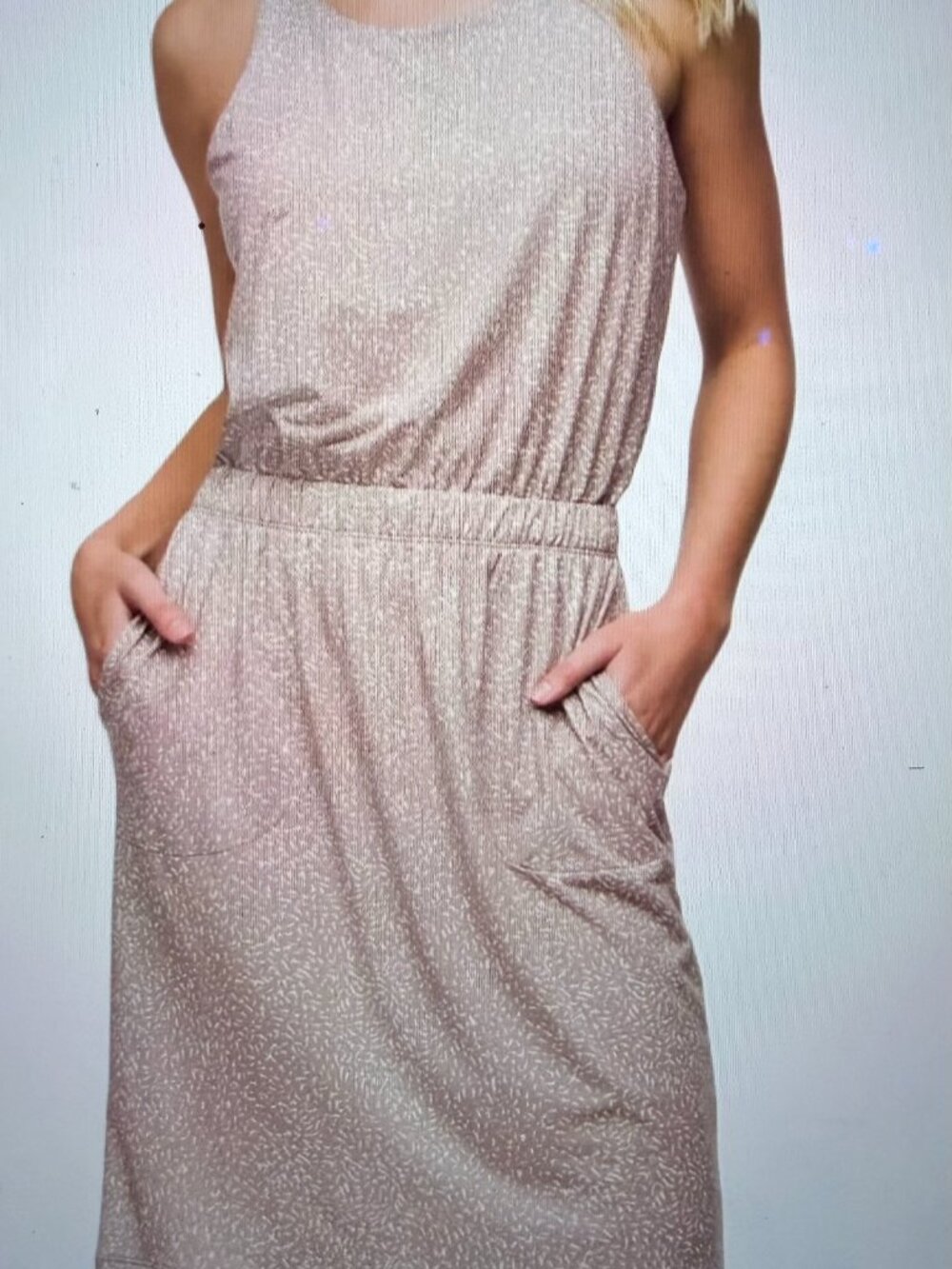 prAna Bliss Dress Women's Small Taupe Pink Racerback Built-In Bra Pocket Dress